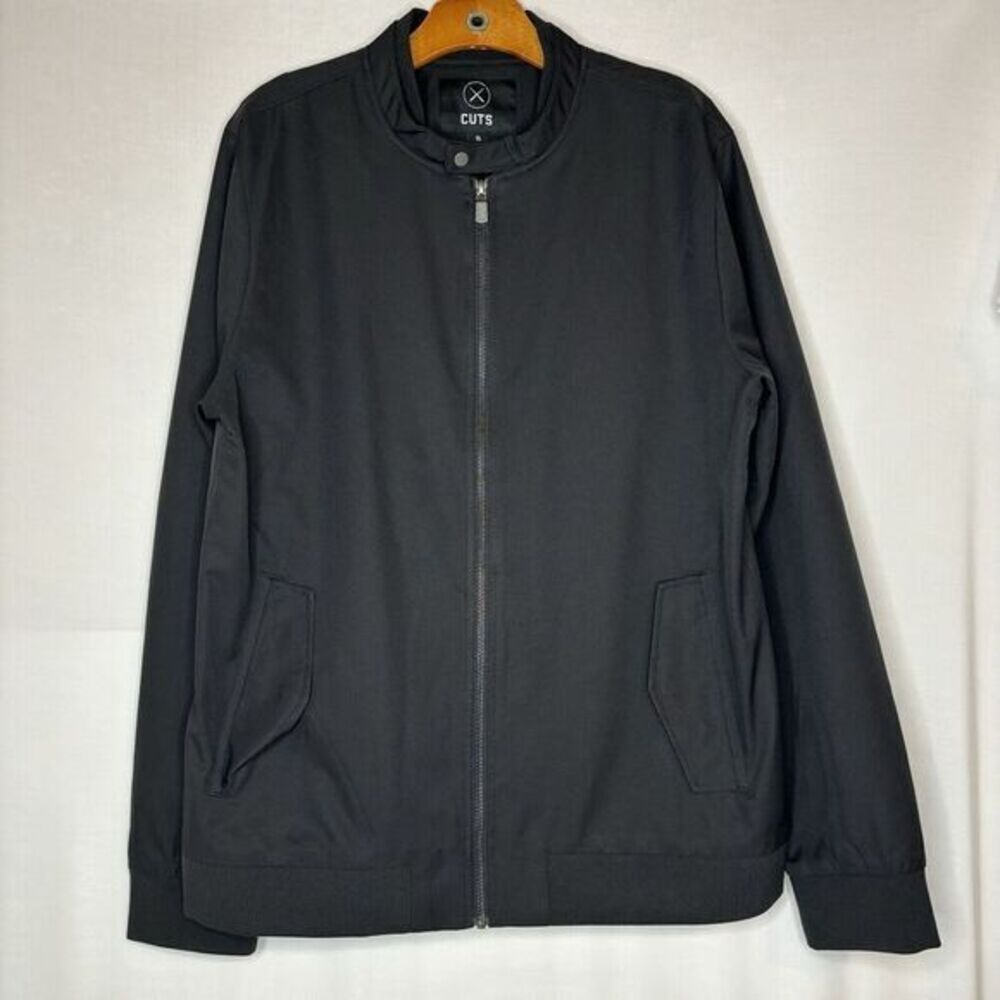 Cuts Clothing Men's Full Zip Long Sleeve Bomber Jacket, Black, Size XL